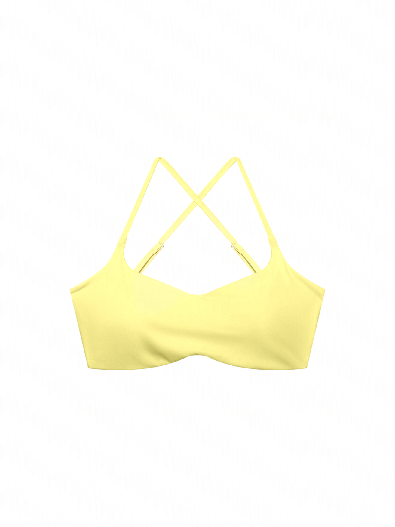 Yellow bikini top with thin straps on a white background