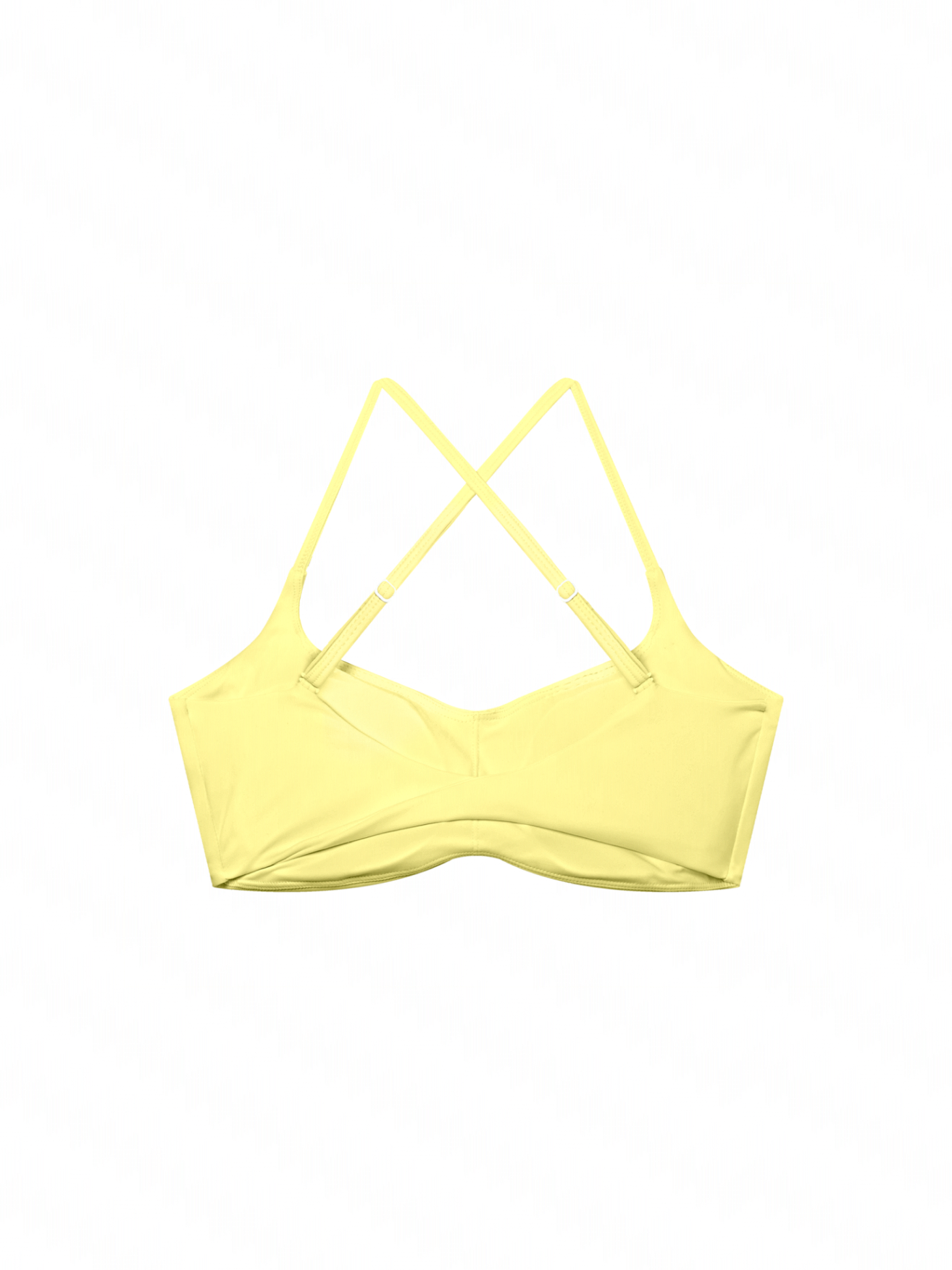 Yellow bikini top with thin straps on a white background